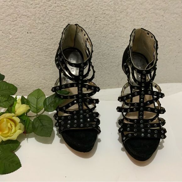 Micheal kors black suede rhinestone studded platforms heels size 7.5 - Picture 2 of 13